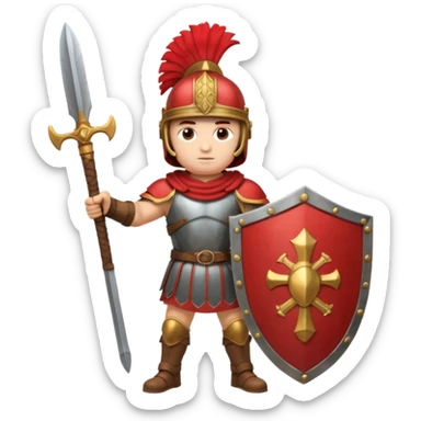 A strong Roman soldier in red-plumed helmet, bronze armor, and firm shield stance.
 sticker