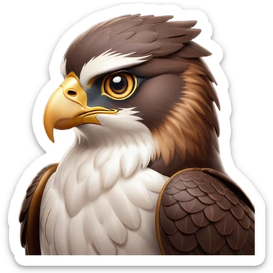Cinematic Noble Falcon Portrait Emoji, Poised and majestic, with a streamlined, muscular build, a sharply hooked beak, and intense, piercing eyes that exude focus and speed, Simplified yet sharp and sophisticated features, highly detailed, glowing with a soft, amber radiance, high shine, intelligent and commanding, stylized with an air of aerial authority, focused and swift, soft glowing outline, capturing the essence of a watchful and confident falcon that appears ready to soar out of the screen with effortless power! sticker