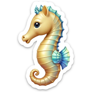 Cinematic Realistic Cute Sea Horse Portrait Emoji, Head tilted playfully and inquisitively, featuring a delicate, curvaceous form with intricately rendered, iridescent scales and a charming, expressive face with round, sparkling eyes full of gentle curiosity, high shine, affectionate and whimsical, styled with a touch of aquatic magic, soft glowing outline, capturing the essence of a mischievous yet lovable sea horse that seems poised to flutter out of the screen into your embrace! sticker