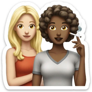 one blonde girl and one brunette girl smoking outside sticker