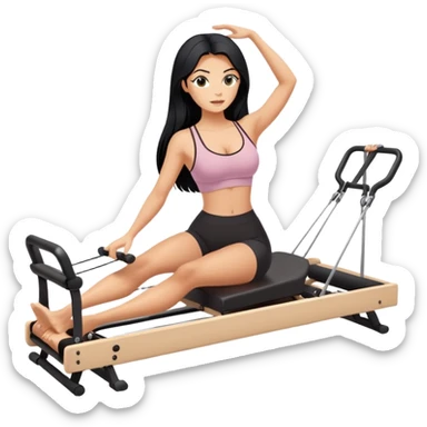 woman with bra, tanned long black hair, doing Pilates reformer  sticker