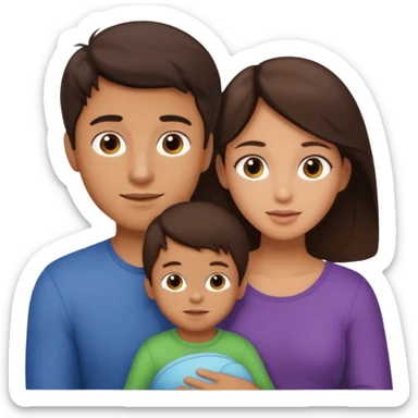 a brunette boy with his girlfriend and brunette 2 year old sticker