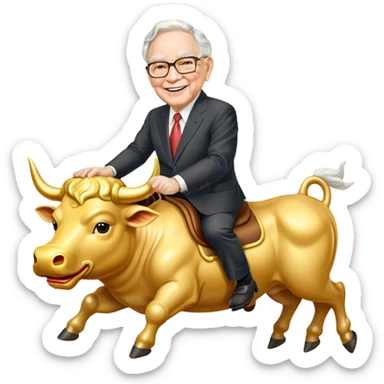 happy Warren Buffet riding golden bull sticker