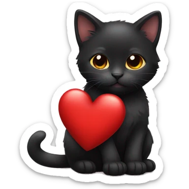 Black Kitten holding a red heart  sticker