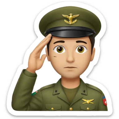 militar de boina dando continencia verde sério sticker