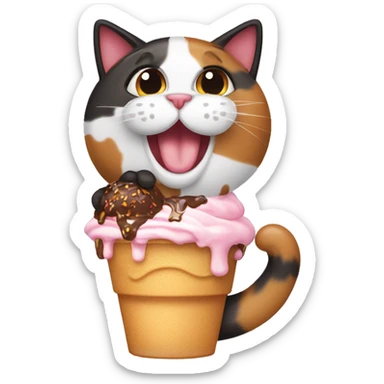 calico cat with icecream sundae  sticker