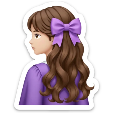 long wavy brown hair from behind with a medium lilac bow sticker