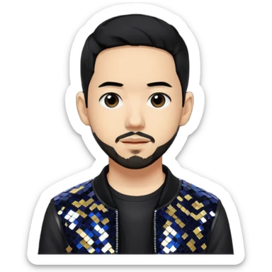 Mike Shinoda with black hair, black sequin tour outfit sticker