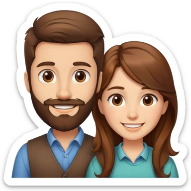 create me a good morning emoji for a brown hair girl and brown boy with beard sticker