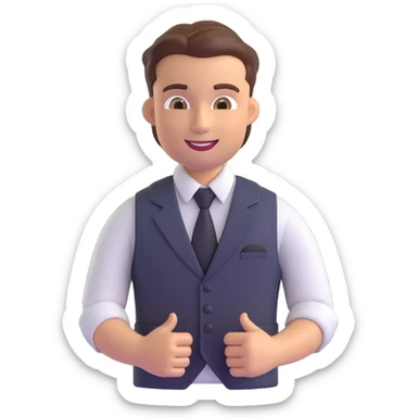 salesman emoji, vest, rolled-up sleeves, modern business attire, confident smile sticker