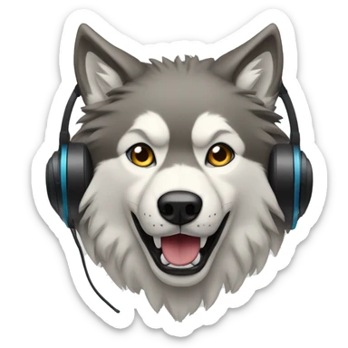 lobo siberiano con audifonos sticker