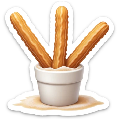 Cinematic Realistic Churros Dessert Emoji, showcasing crispy, golden-brown fried dough sticks dusted with sugar rendered with lifelike detail and warm, inviting lighting. sticker