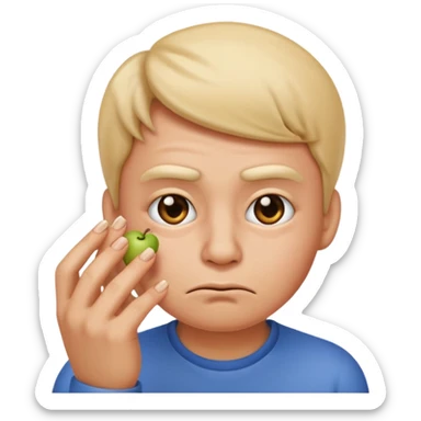 emoji character smelling its fingernails, looking annoyed, focus on nails, apple emoji style sticker