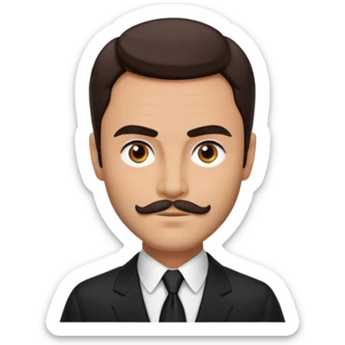 John Saxon with dark brown hair and short mustache, black suit, tan skin sticker