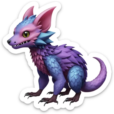 Realistic scaly swampy elemental detailed Colorful Trico-Noibat-Crobat-Swoobat-Sergal-Furret-Ferret-Wolverine-Vernid-furry-fursona-fusion-Fakemon-animal-hybrid-creature, full body sticker
