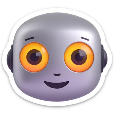 friendly, creative, and helpful AI emoji with a more robotic appearance: metallic features, technological details, glowing digital eyes, subtle smile, conveying intelligence and friendliness sticker