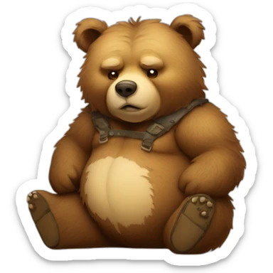 fat realistic ragged shabby looking bear with whiskey in sticker