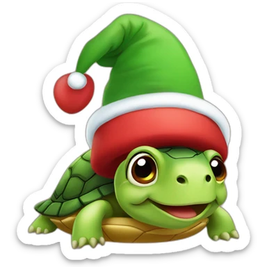A turtle with a cristmas hat sticker
