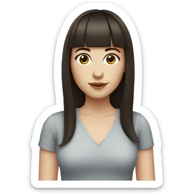 woman with dark brown hair and bangs and eyelashes and hazel eyes. pale skin sticker