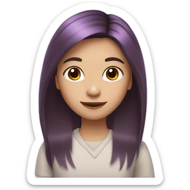 girl who has shoulder-length stright hair, dyed in purple, brown eyes (a little bit asian) smiling sticker