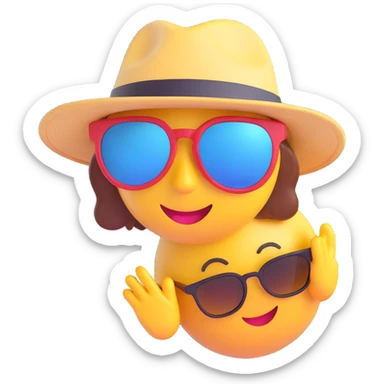 pair of sunglasses and a sun hat, 3D emoji style sticker