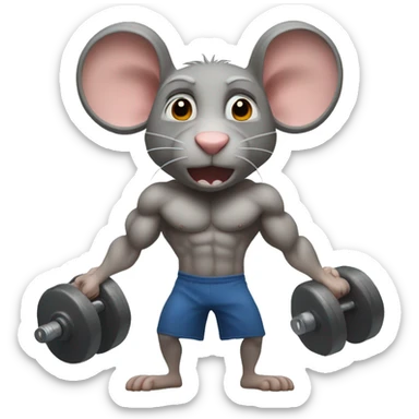 Create an emoji of a rat person lifting weights with a determined expression. Make it look like a true gym enthusiast. sticker