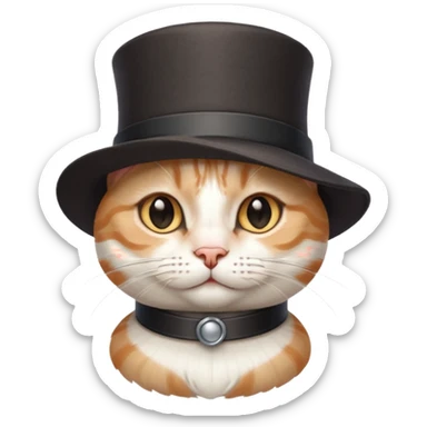 mix of white and tabby cat in a cylinder hat sticker