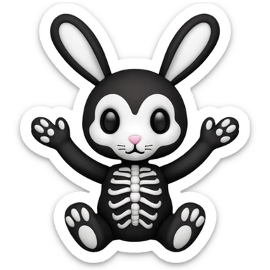 Emoji pour twitch d'une peluche lapin squelette noir qui dit bonjour sticker