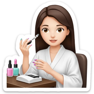 Brunette Girl getting a manicure at nail salon sticker