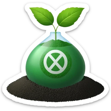 A fertilizer granule icon symbolizing plant nutrients, with a subtle NPK symbol above it, minimalist style, clean light background. sticker
