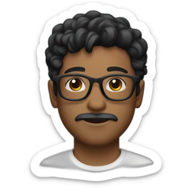 Young man with fair skin and black hair and beardand and round glasses sticker