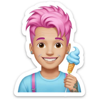 happy colorful cotton candy haired man with braces and tattoos and just face sticker