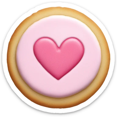 circular sugar cookie with white frosting and a pink heart sticker