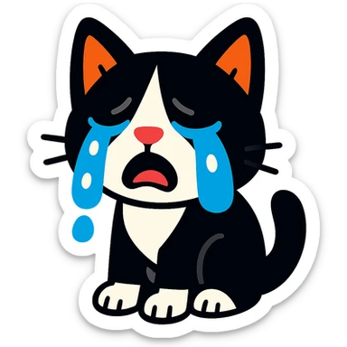 vibrant toon style crying tuxedo cat sticker