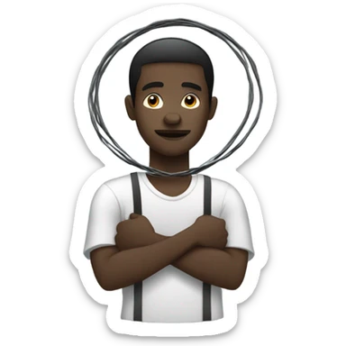 African man holding a black circle with a wire coming out  sticker