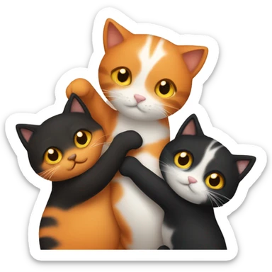 3 cats hugging 2 are orange and 1 is black  sticker