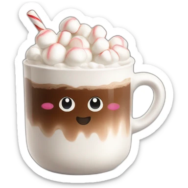 white mug of hot chocolate with marshmallows and whipped cream sticker