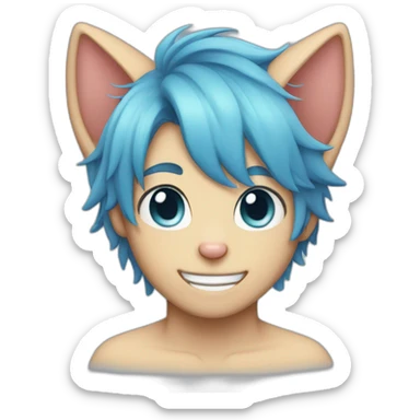 blushing blue haired cat boy sticker
