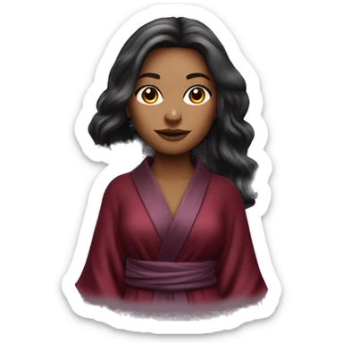 Beautiful tattooed burgundy long haired woman in silk robe sticker