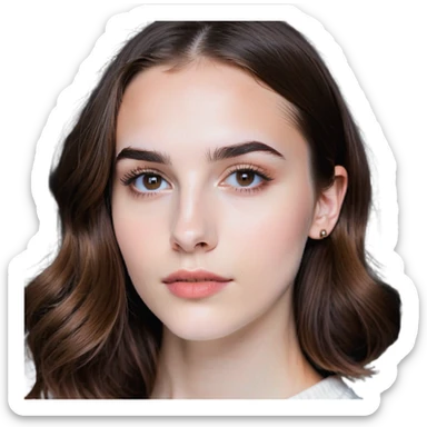 white girl with brown hair, light brown eyes, medium eyelashes, brown eyebrows, medium lips, medium nose sticker