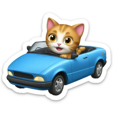 Super kitty cat driving a blue car  sticker