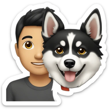 asian-boy-accompanied-by-pomsky-black-white sticker