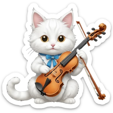 white cat play violin sticker