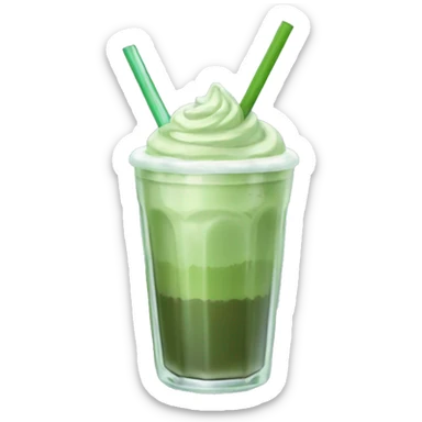 Iced matcha latte in a glass cup with a straw  sticker