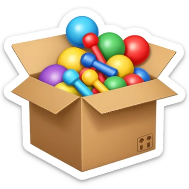 cardboard box with toys sticker