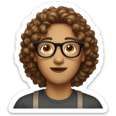 Barista with brown curly hair and round glasses emoji sticker