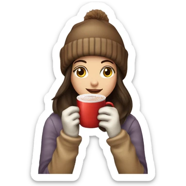 Brunette girl with gloves and beanie sipping her hot chocolate  sticker