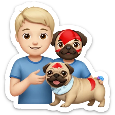 Make a pug and a boy playing  sticker