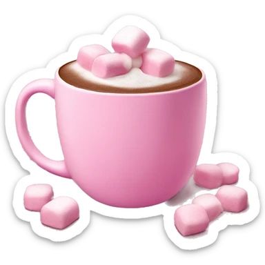 Hot chocolate in a pink mug with pink marshmallows sticker