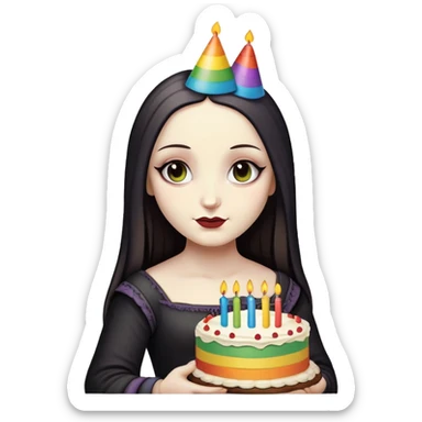goth monalisa holding a rainbow birthday cake  sticker